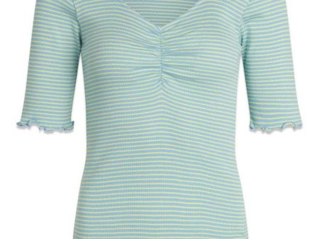 2x2 Cotton Stripe Tinna Tee - Della Robbia Blue Sunny Lime Online Sale