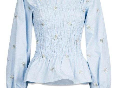 Alberta Flower Blouse - Light Blue on Sale