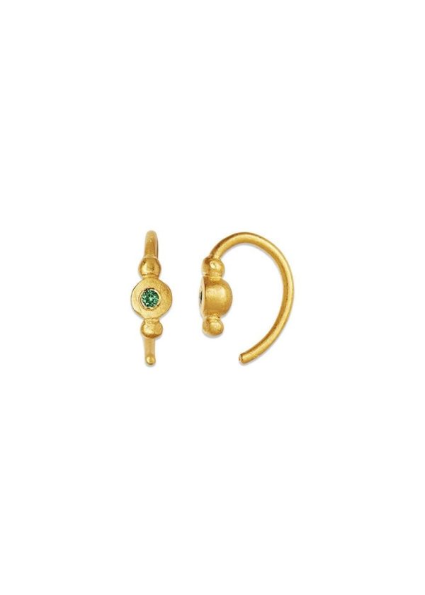 Petit Bon-Bon Green Zircon Ear - Gold For Sale