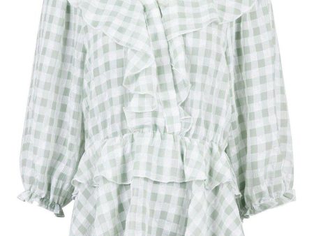 Besoa Soft Check Blouse - Mint Fashion