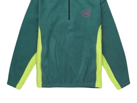 Fleece pullover - Half Zip - Dark Green Lime Green For Discount