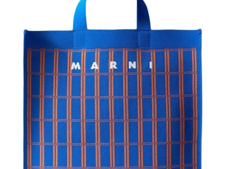 JACQUARD SHOPPING BAG - Blue+Orange Sale